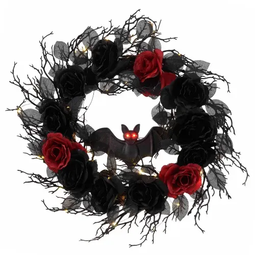 Corona Way To Celebrate con luces LED y murciélagos Halloween - 53 cm