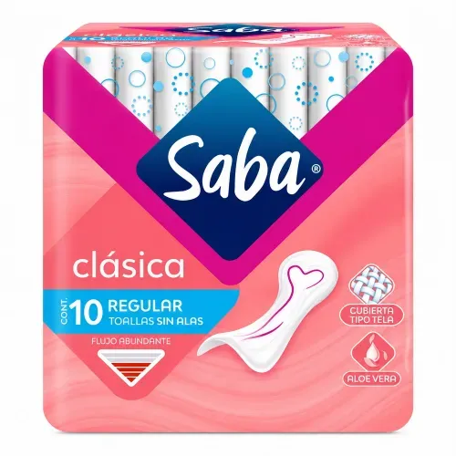 Toallas Femeninas Saba Clásica Regular Sin Alas Flujo Abundante - 10 piezas