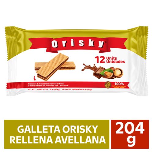 Galleta Orisky Rellena de Avellana 12 unidades, Paquete - 204 g