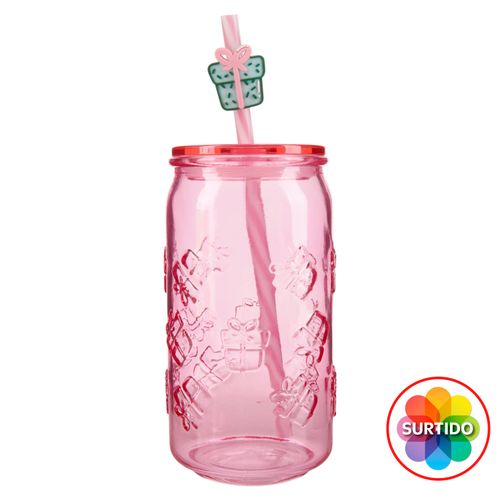 Vaso d Cristal Zibo c Tapa y Pajilla Nav