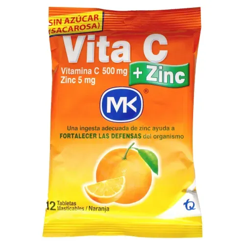 Vita C Zinc Mk Naranja 12 Tabletas - 500mg
