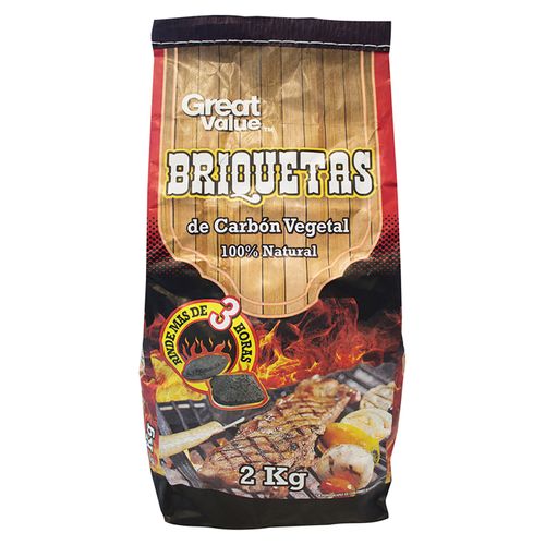 Carbón Great Value Vegetal Briquetas 100% Natural - 2 kg